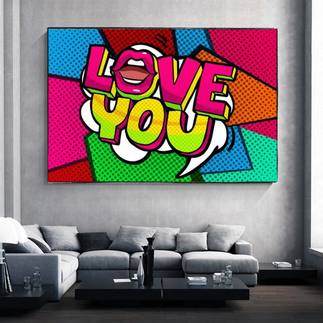 Pop Art Comic WOW Pink Lips Canvas Wall Art-ChandeliersDecor