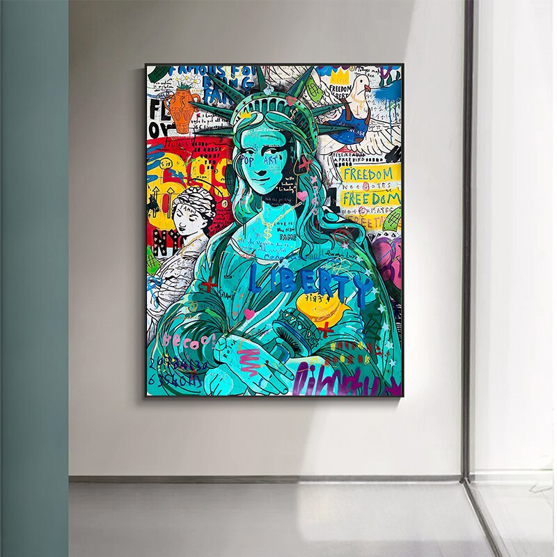 Pop Graffiti Art Statue Of Liberty Canvas Wall Art-ChandeliersDecor