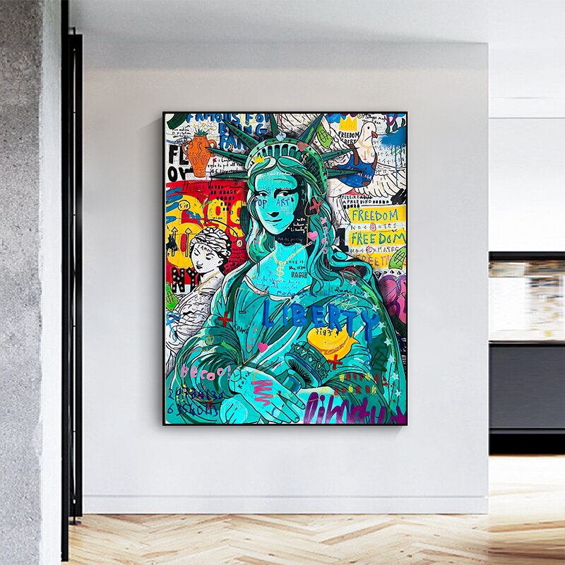 Pop Graffiti Art Statue Of Liberty Canvas Wall Art-ChandeliersDecor