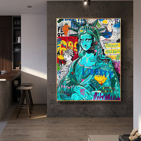 Pop Graffiti Art Statue Of Liberty Canvas Wall Art-ChandeliersDecor