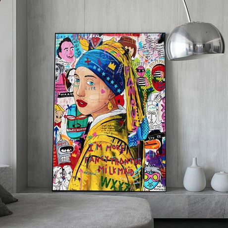 Pop Poster Girl With The Pearl Canvas Wall Art