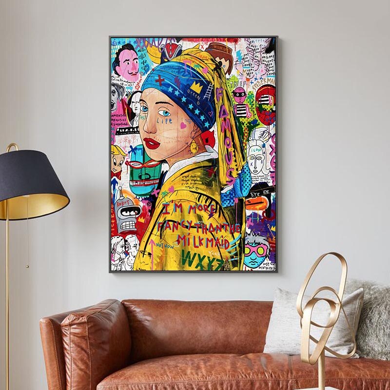 Pop Poster Girl With The Pearl Canvas Wall Art-ChandeliersDecor