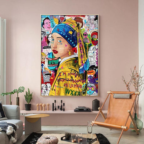 Pop Poster Girl With The Pearl Canvas Wall Art-ChandeliersDecor