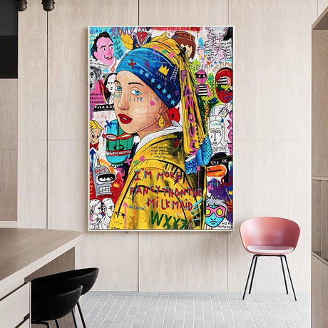 Pop Poster Girl With The Pearl Canvas Wall Art-ChandeliersDecor