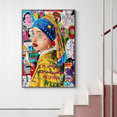 Pop Poster Girl With The Pearl Canvas Wall Art-ChandeliersDecor