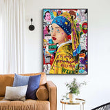 Pop Poster Girl With The Pearl Canvas Wall Art-ChandeliersDecor