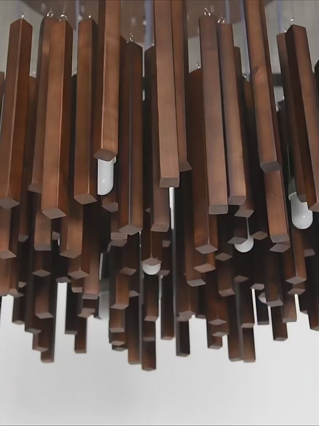 Solid Oak Wood Bars Hanging Chandelier-ChandeliersDecor.com