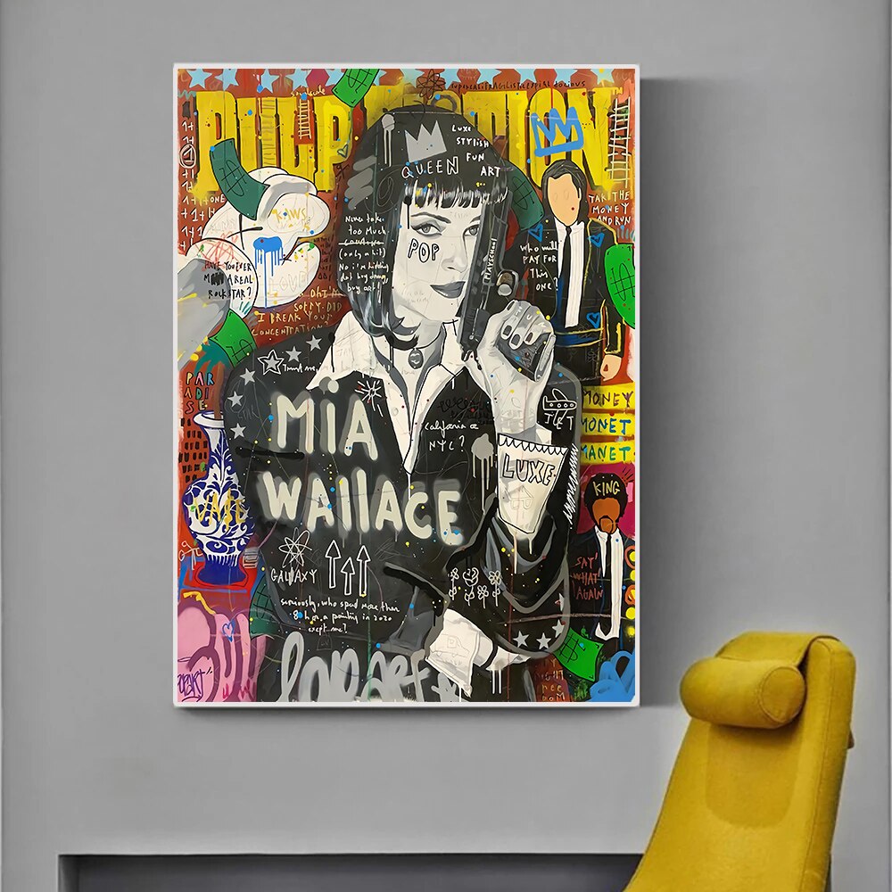 Pulp Fiction Character Graffiti Canvas Poster - Mia Wallace-ChandeliersDecor