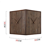 Horloge murale d'angle double face en bois massif sans perforation