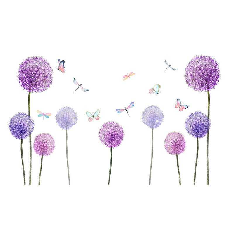 Wall Stickers Purple Dandelion Butterfly Pattern Wall Stickers For Living Room Sofa Bedroom Background Home Decoration