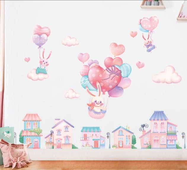 Rabbit Bunny on Air Balloons Wall Decal | Full City Tour Wall Sticker