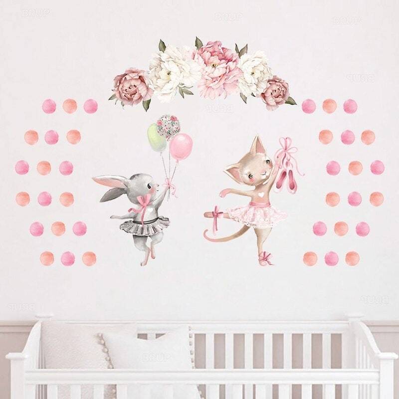 Bunny Rabbit on Air Balloon / Moon Wall Stickers | Kids Room PVC Wall Decals | Rabbit Wall stickers