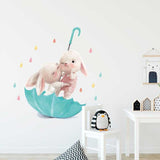 Rabbit on Green Umbrella Wall Sticker | Kids Nursery Wall Stickers