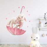 Rabbit on Pink Umbrella Wall Sticker | Kids Nursery Wall Stickers