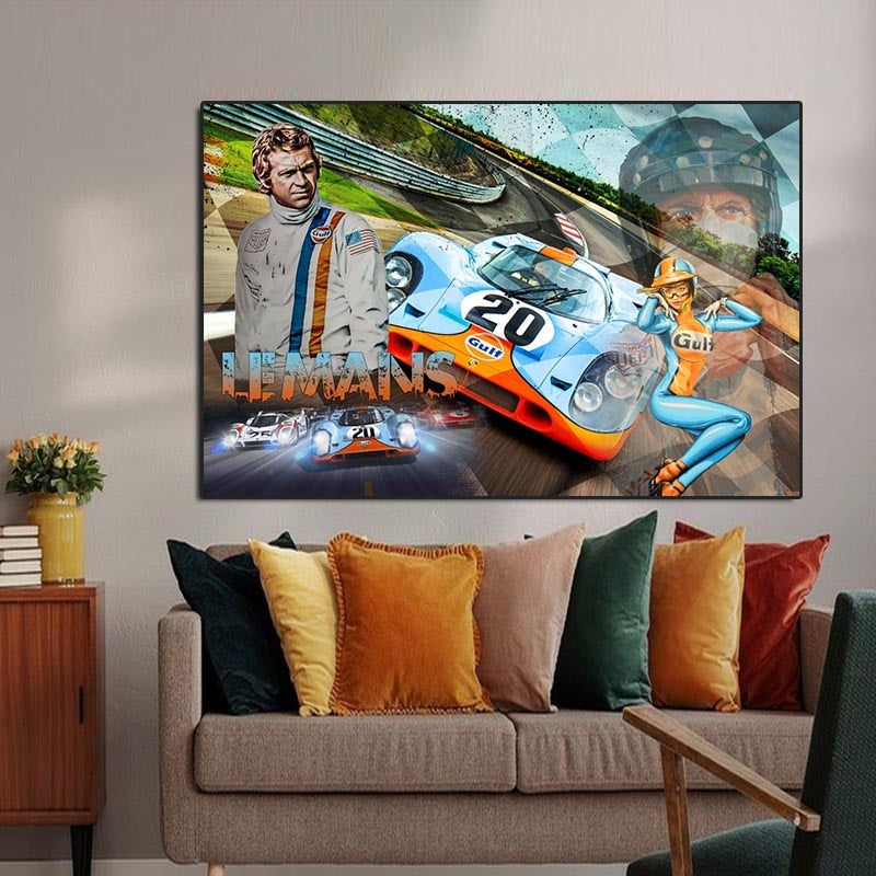 Racing Car Le Mans Racing Canvas Wall Art-ChandeliersDecor