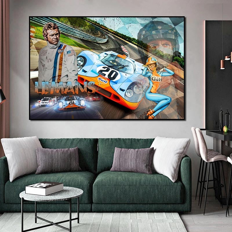 Racing Car Le Mans Racing Canvas Wall Art-ChandeliersDecor