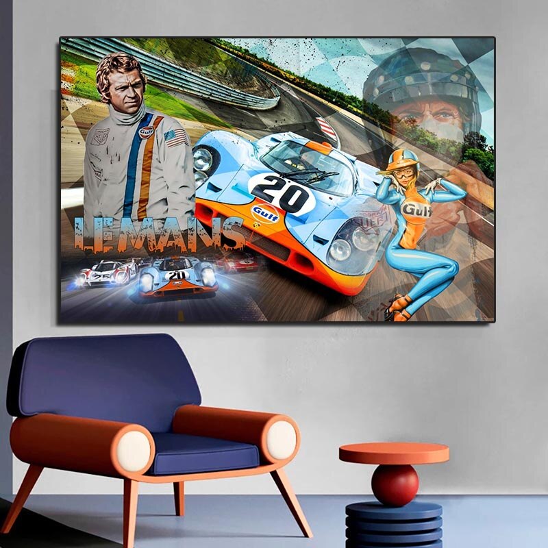 Racing Car Le Mans Racing Canvas Wall Art-ChandeliersDecor