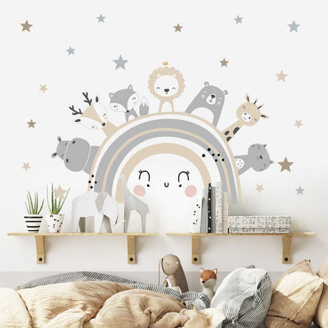 Rainbow Hippo Lion Fox Giraffe Animal Stars Wall Sticker