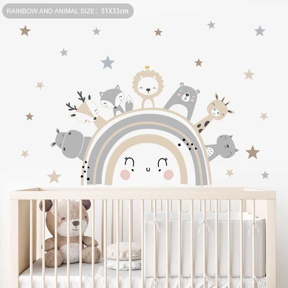 Rainbow Hippo Lion Fox Giraffe Animal Stars Wall Sticker