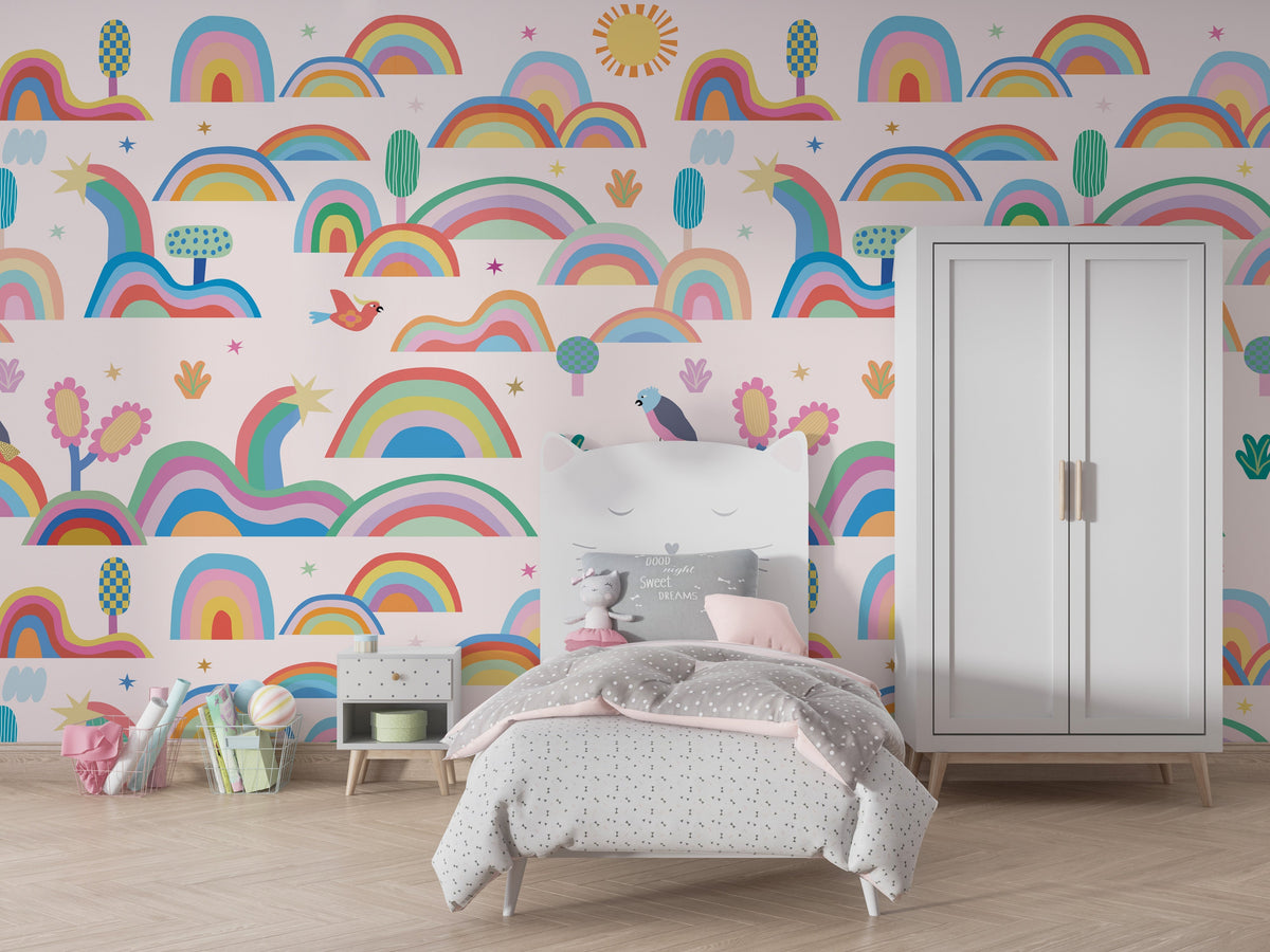 Rainbow City - Kids Room Wallpaper Mural-ChandeliersDecor