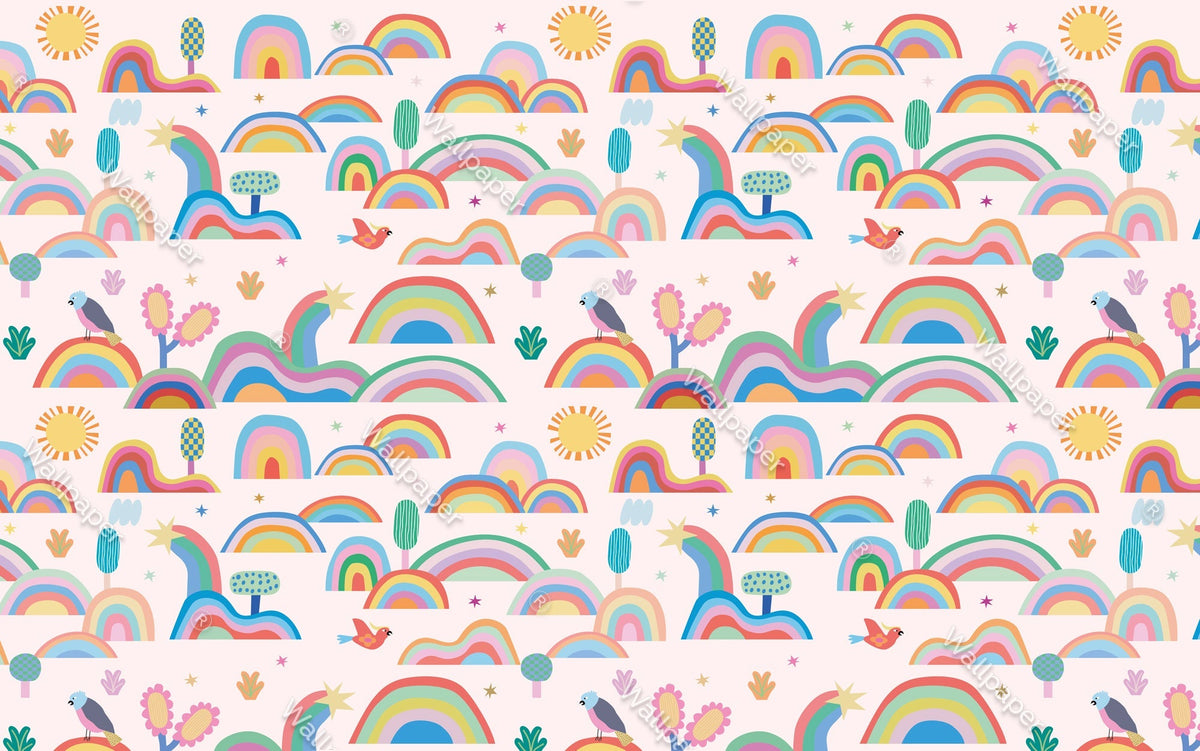 Rainbow City - Kids Room Wallpaper Mural-ChandeliersDecor