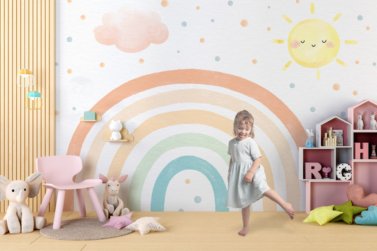 Rainbow Kingdom Kids Room Wallpaper Mural-ChandeliersDecor