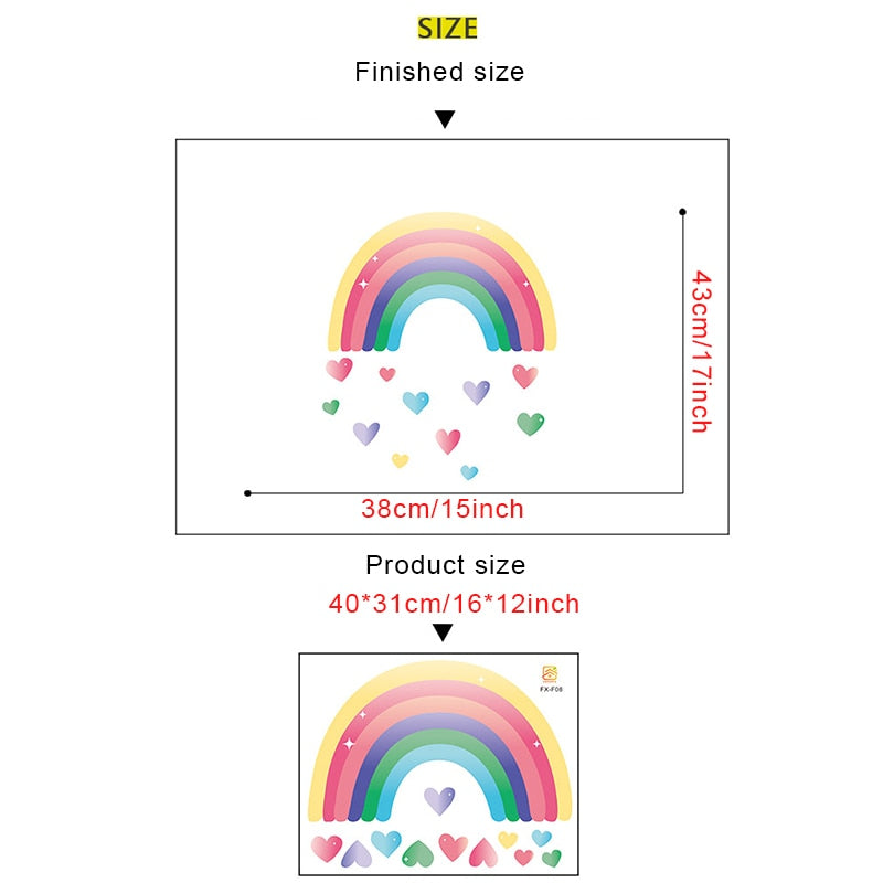 Stickers muraux coeur d'amour arc-en-ciel pour chambre de bébé