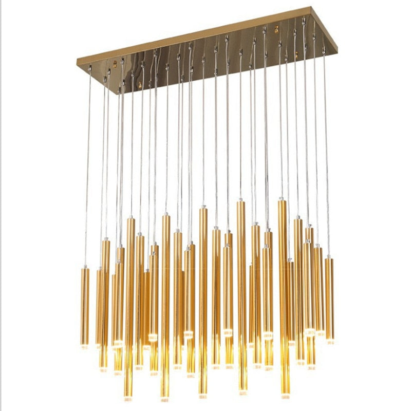 Rectangle LED Restaurant Chandelier - Modern Golden Hanging Lamp-ChandeliersDecor