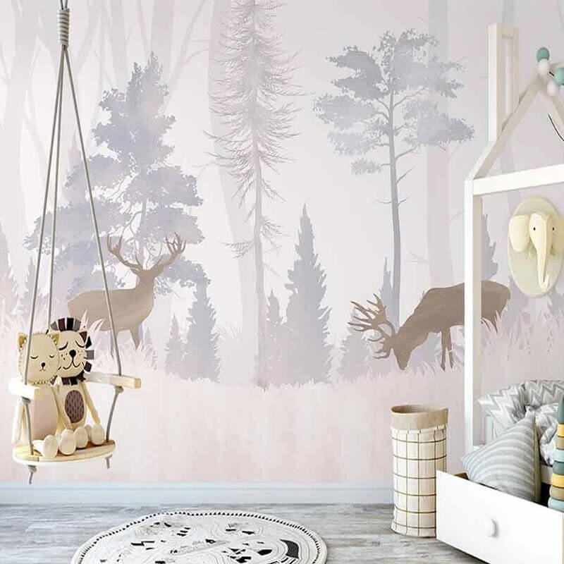 Reindeers in the Forest Nursery Wallpaper-ChandeliersDecor.com