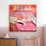 Relax Nothing is Under Control Print Poster Pop Canvas Painting Woman Lay Bathing Pictures Wall Art Home Decor Mural Frameless