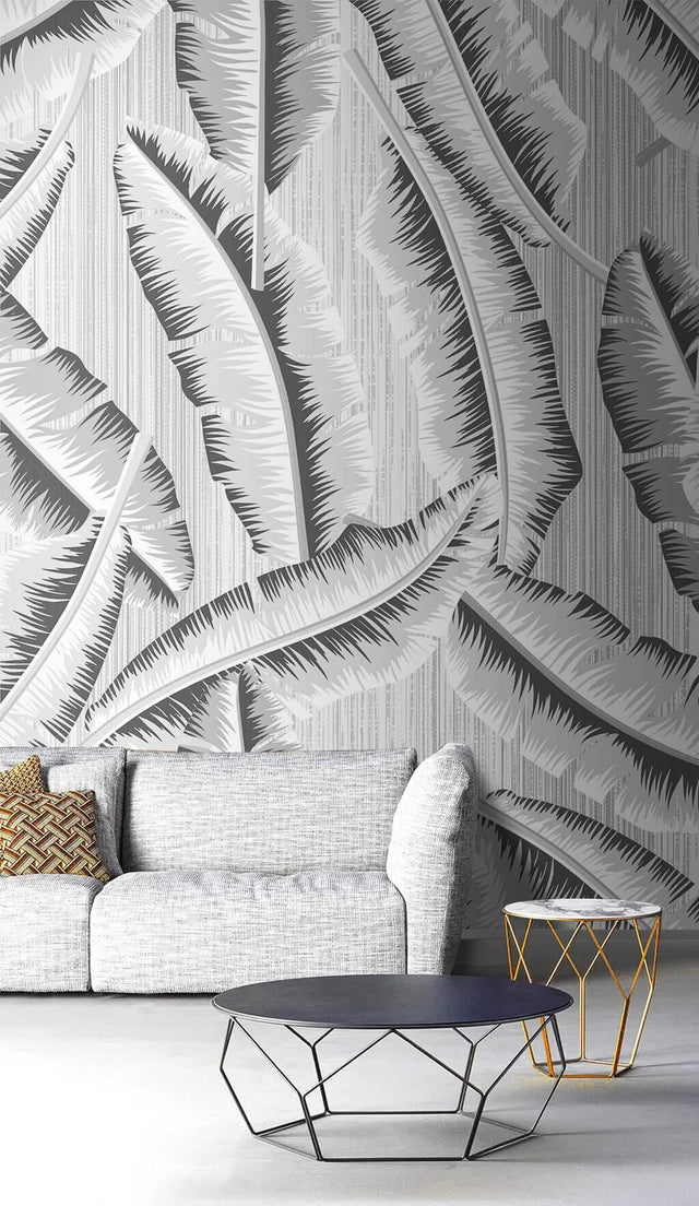 Retro Black Leaves Wallpaper Mural-ChandeliersDecor.com