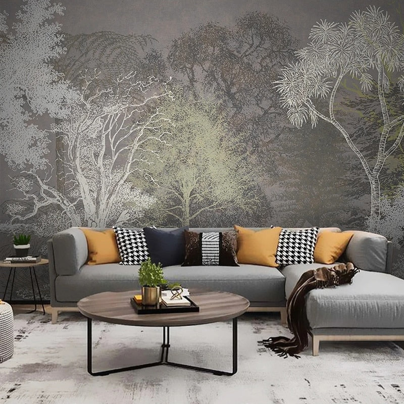 Retro Forest 3D Tree Wallpaper for Home Wall Decor-ChandeliersDecor