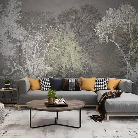 Retro Forest 3D Tree Wallpaper for Home Wall Decor-ChandeliersDecor