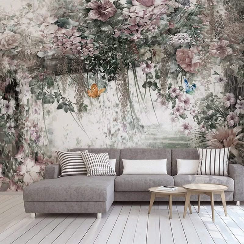 Retro Vine Flowers Wallpaper for Home Wall Decor-ChandeliersDecor.com