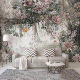 Retro Vine Flowers Wallpaper for Home Wall Decor-ChandeliersDecor