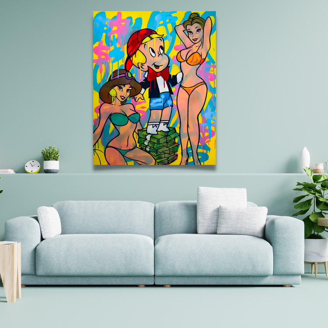 Richie Rich Monopoly Millionaire with Girls Canvas Wall Art-ChandeliersDecor