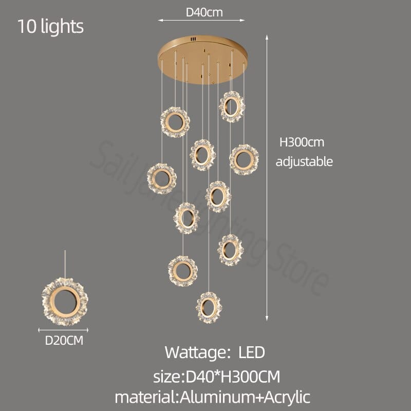 Rings LED Light Staircase Chandelier – Style Your Staircase-ChandeliersDecor