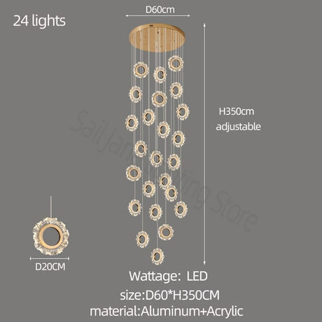 Rings LED Light Staircase Chandelier – Style Your Staircase-ChandeliersDecor