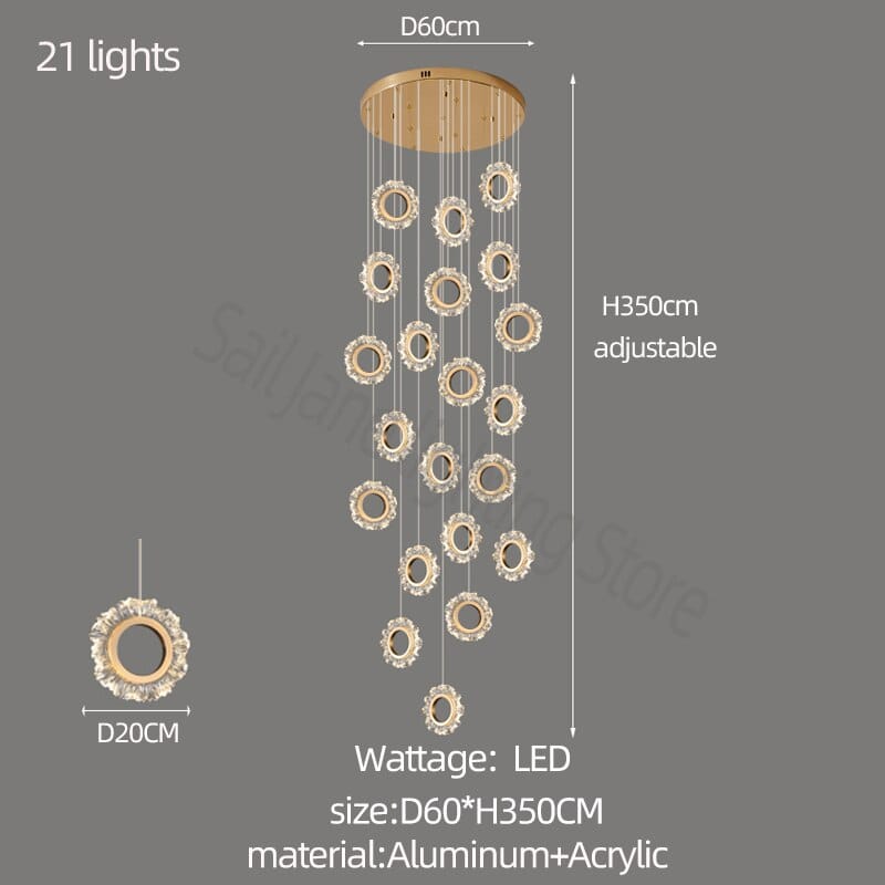 Rings LED Light Staircase Chandelier – Style Your Staircase-ChandeliersDecor