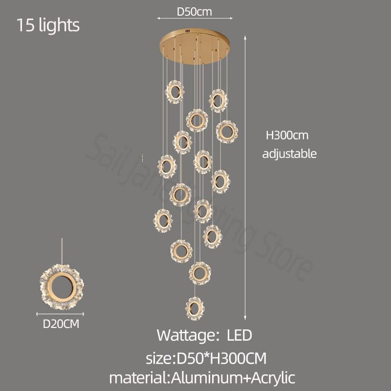 Rings LED Light Staircase Chandelier – Style Your Staircase-ChandeliersDecor