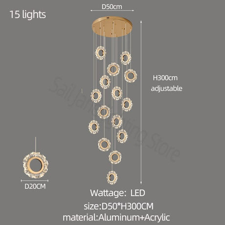 Rings LED Light Staircase Chandelier – Style Your Staircase-ChandeliersDecor