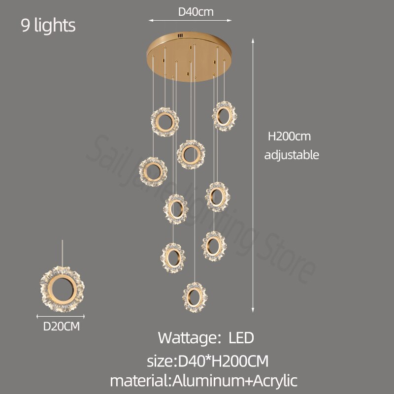 Rings LED Light Staircase Chandelier – Style Your Staircase-ChandeliersDecor