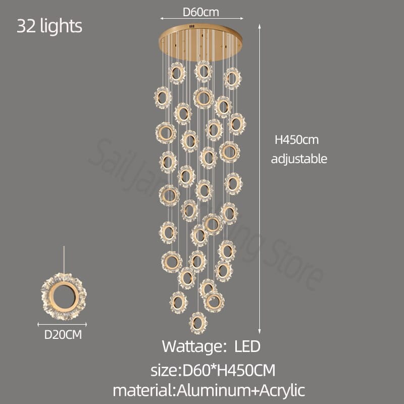 Rings LED Light Staircase Chandelier – Style Your Staircase-ChandeliersDecor