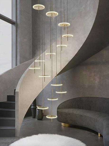 Rings LED Plate Staircase Chandelier-ChandeliersDecor