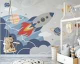 Rocket to Space over Earth Nursery Wallpaper-ChandeliersDecor.com