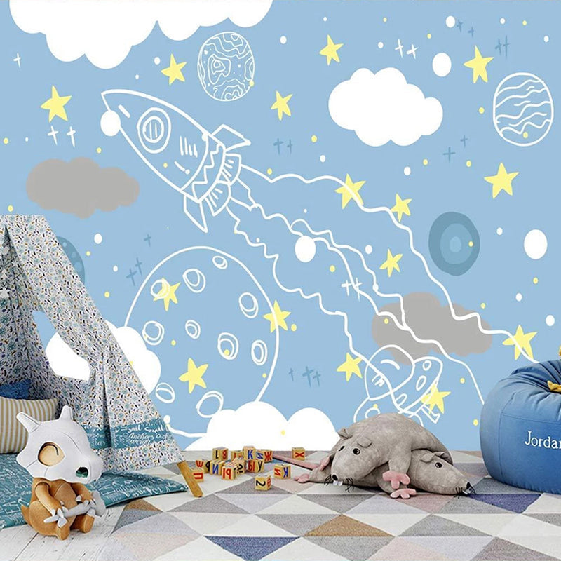 Rocket to Space Sketch Nursery Wallpaper-ChandeliersDecor