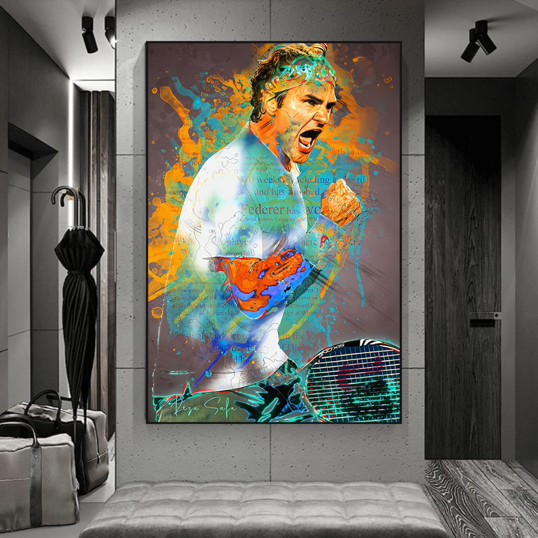 Roger Federer Tennis Legend Sports Canvas Wall Art-ChandeliersDecor