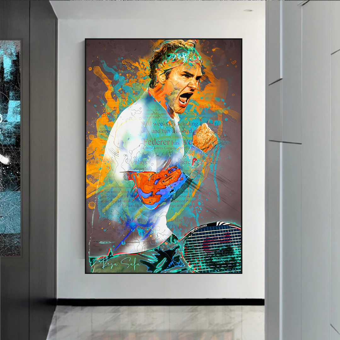 Roger Federer Tennis Legend Sports Canvas Wall Art-ChandeliersDecor