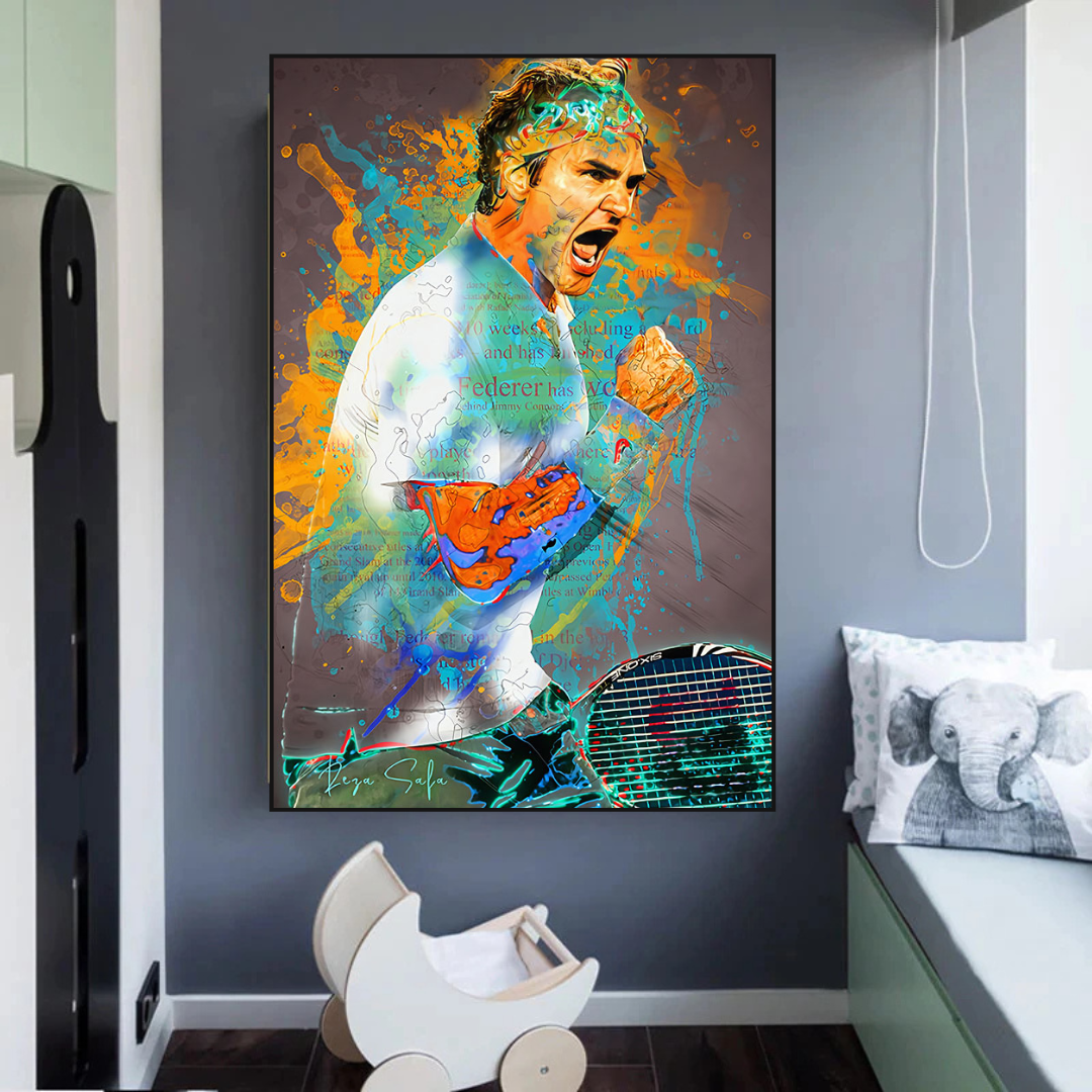 Roger Federer Tennis Legend Sports Canvas Wall Art-ChandeliersDecor