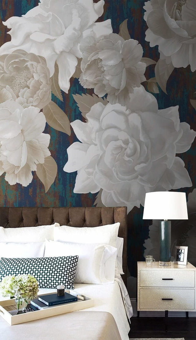Roses are White Floral Wallpaper Mural-ChandeliersDecor.com